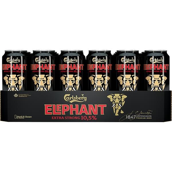 Bidons de 24 L (0,5 L) Carlsberg Elephant Beer bière extra forte, bière extra forte, 10,5% en volume EINWEG