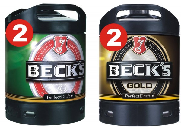 2 x Becks Pils + 2 x Becks Or PerfectDraft 6 litres tambour 4,9% vol.
