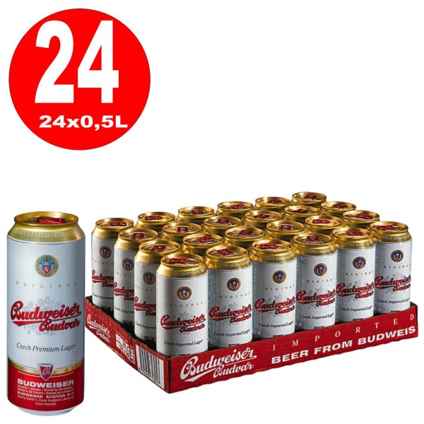 24 x Budweiser Budvar 0,5L bidons 5,0% vol, y compris le dépôt unidirectionnel