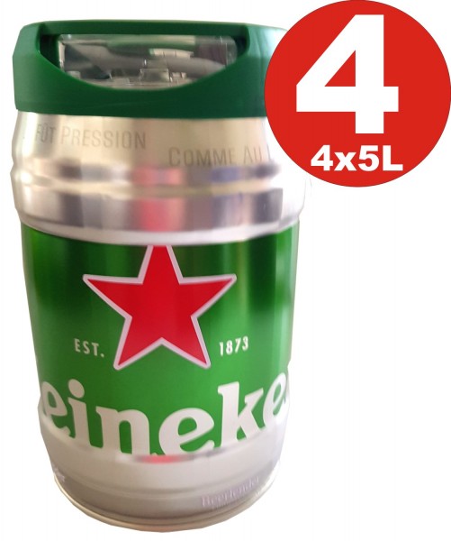 4 x Heineken Fut de bière 5L DraughtKeg 5% vol.