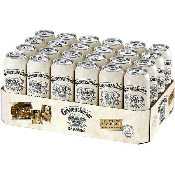 Boîtes de 24 x 0,5 L de bière de campagne Grevensteiner Original, naturellement trouble 5,2% vol_ MHD : 14.3.25-Réduitdépôt unidirectionnel