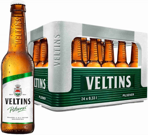 24 x Veltins Pilsener 0,33 litres de volume de 4,8%. cas d'origine