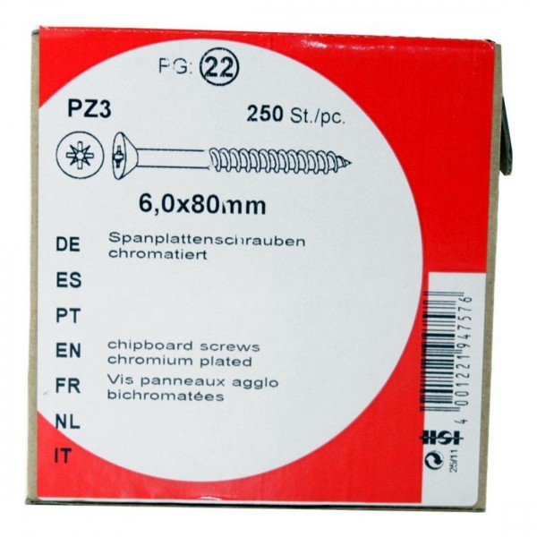 Agglomérés vis Pozidrive arséniate 6.0 x 80 mm HW 250