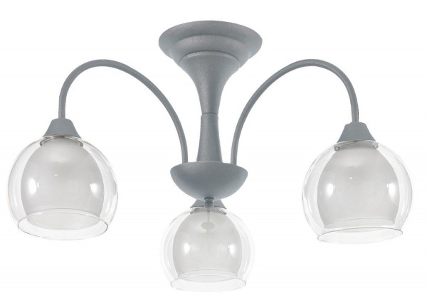 LAMPEX plafond gris 3 métal / verre 30 x 58 cm