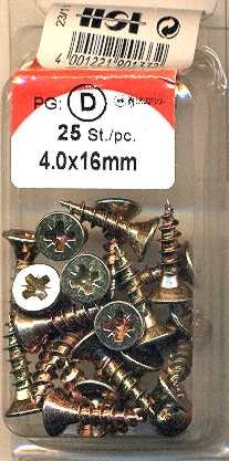 25 pièces aggloméré Vis Pozi 4.0 x 16mm chromé