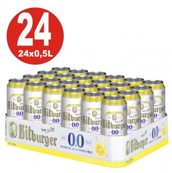 24 x 0,5L cans Bitburger Radler without ALCOHOL FREE BBD RÉDUIT MHD 24.7.26