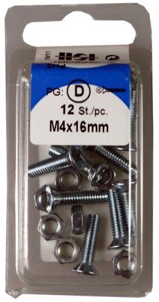 Boulons filetés avec noix de M4x16mm