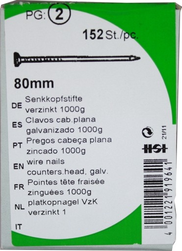 80 Mm KP1000 g zingué tête fraisée fer vis à tête