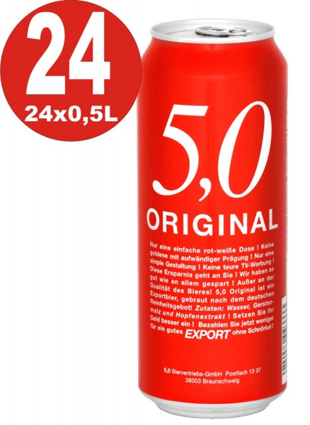 24x0.5L canettes 5.0 Exportation originale 5.2% Vol en boîte de bière BBD-REDUCED: 27.9.23