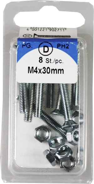 Boulons filetés avec noix de M4x30mm