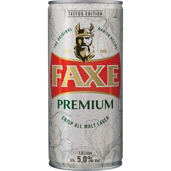 12 x Faxe Premium Danish Lager 5% vol 1 litre peut