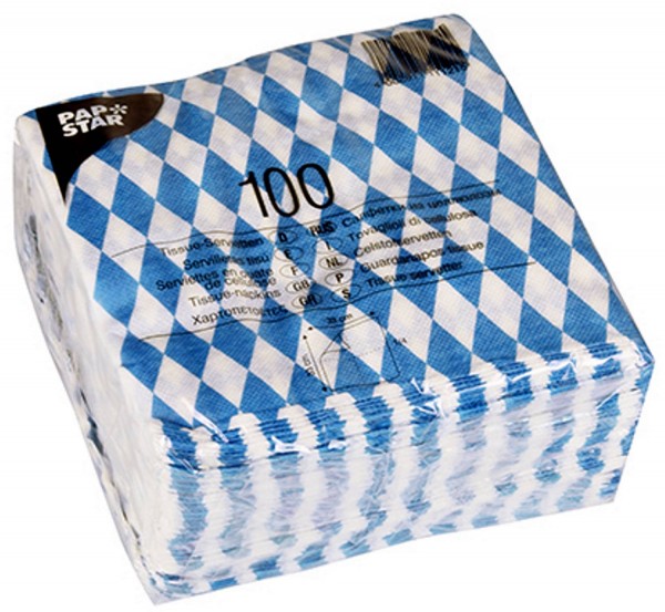 1 paquet de 100 tissus - Serviettes Bayernraute Bayrisch bleu 16x16 cm