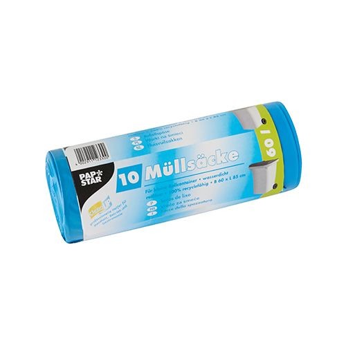 Papstar 9 rouleaux x 10 sacs poubelle, film LDPE, 60 l, bleu, H 85 x L 60 cm