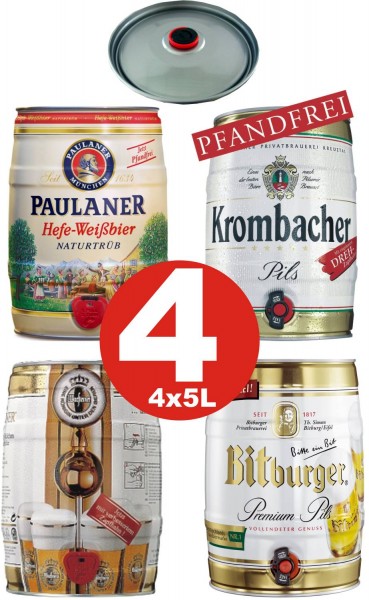 4 x Différentes sortes Fut de bière Allemande 5 litres de teneur en alcool voir description