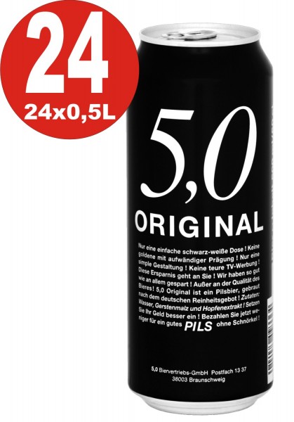 24 canettes de 0,5 L 5.0 Original Pilsner 5% Vol bière en conserve_consigne jetable