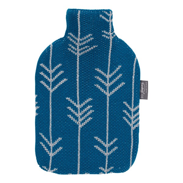 fashy 67401_59 bouillotte avec housse en tricot au design pailleté, bleu - 2 litres