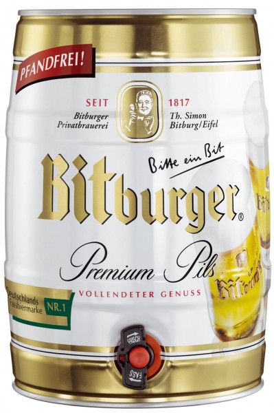 120 x Bitburger Pils prime de 5 litres Fut de bière Allemande 4,8% vol