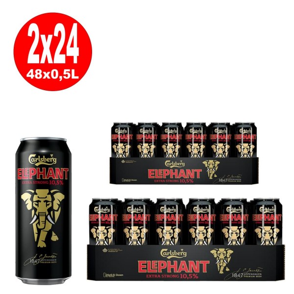 2 x Carlsberg Elephant Beer extra forte bière forte 24x 0,5L = 48 canettes 10,5% Vol ONE WAY