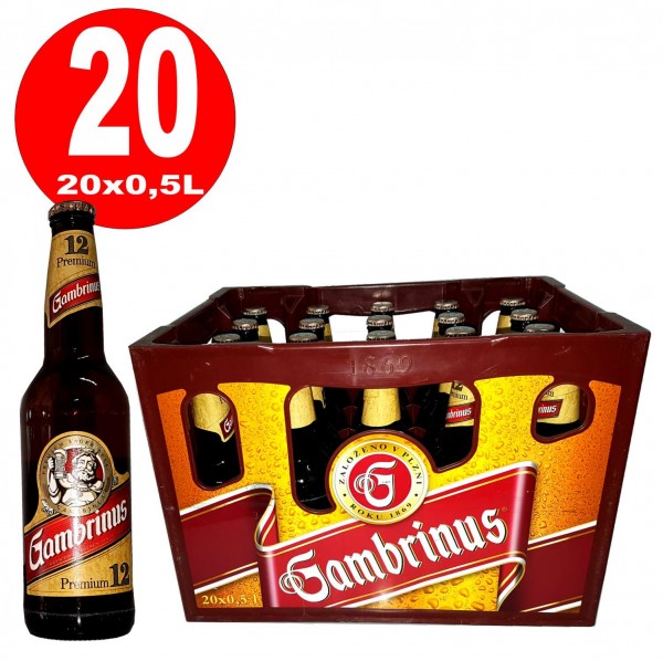 20 x bouteilles Gambrinus Premium 12 0,5 L Boîte d'origine 5,2% vol - MULTI-VOIES