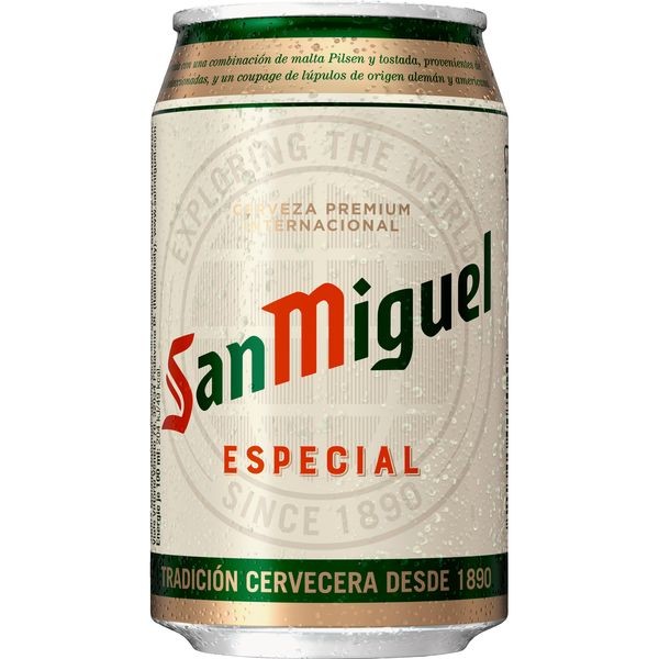 24 canettes de 0,33 L de San Miguel Especial 5,4% vol incluant la consigne jetable -RÉDUIT Date de péremption : 30 novembre 2023