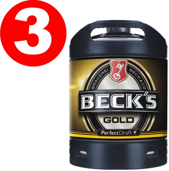 3 x Fut de biÃ¨re Becks gold Or Perfect Draft 6 litres 4,9% vol.