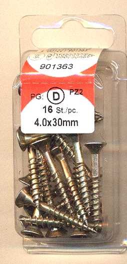 16 pcs aggloméré Vis Pozi 4.0 x 30mm chromatés