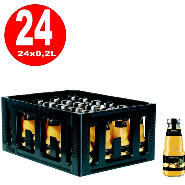 24 x Niehoffs Vaihinger jus d'ananas bouteille en verre 0,2l dans la boîte réutilisable d'origine