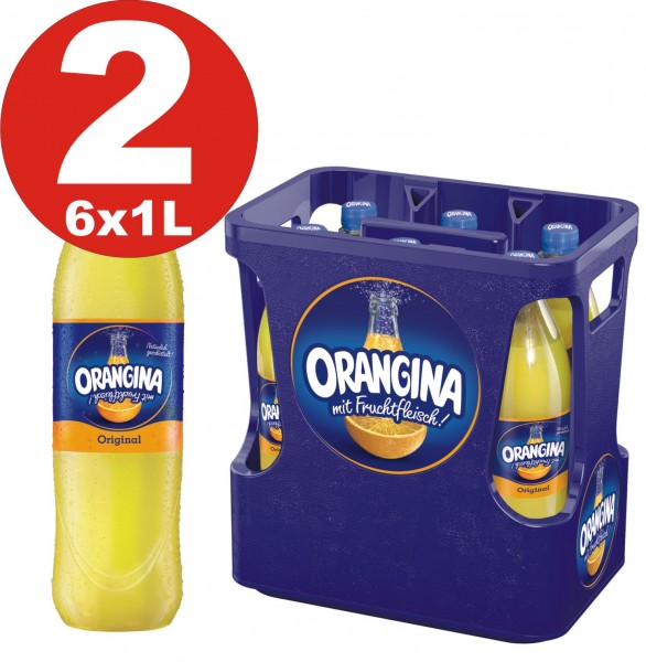 2 x 6 Orangina Lemonade jaune 1 litre - 12 bouteilles PET dans les boîtes d'origine MHD:12.6.2023