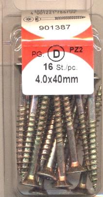 16 pcs aggloméré Vis Pozi chromaté 4,0 x40mm