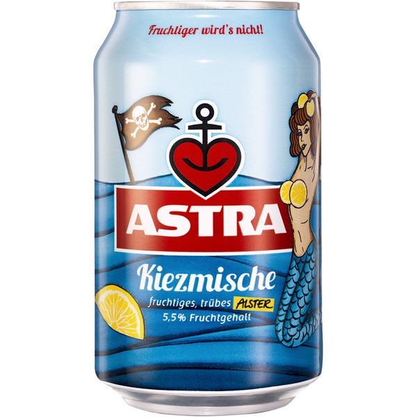 24 canettes de 0,33 L d'Astra Kiezmische Radler fruité 2,5 % vol.alc dépôt à usage unique