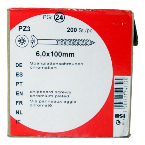 Agglomérés vis Pozidrive HW arséniate de 0x100mm 6, 200