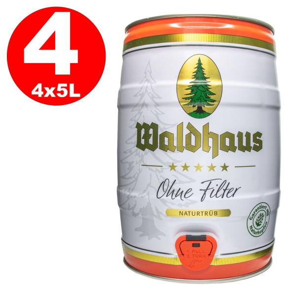 4 x Waldhaus sin Filtre Naturtrüb 5 L Fut de bière Allemande 5,6% vol. La cerveza de los hombres