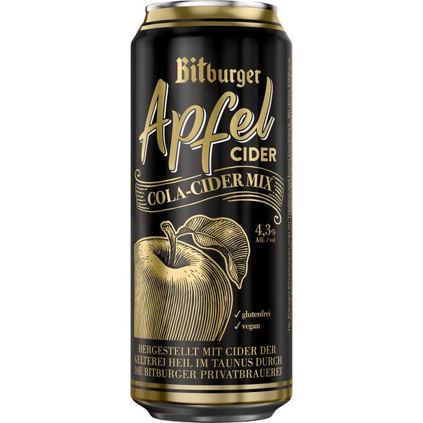 24 canettes 0.5L Bitburger Pomme Cola Cidre alc. Dépôt à sens unique de 4,3 % vol