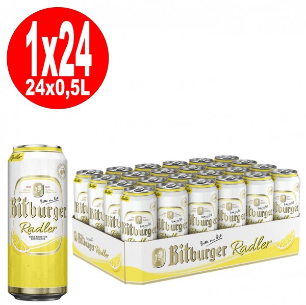 Bidons 24x0,5L Bitburger Radler 2,5% Vol._EINWEG - Reduced BBD: 30.3.2024