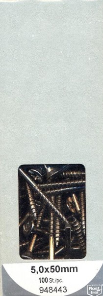 100 aggloméré Vis Pozi 5,0 x 50mm inoxydable