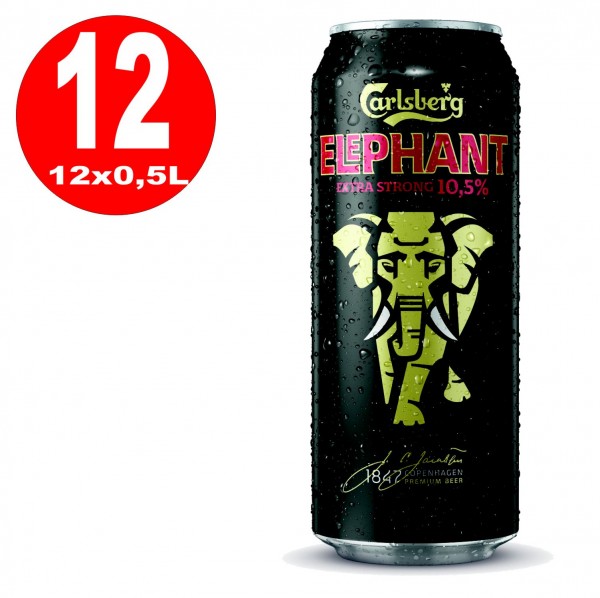 Bidons de 12 L (0,5 L) Carlsberg Elephant Beer bière extra forte, bière extra forte, 10,5% en volume EINWEG