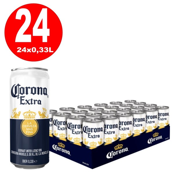 BBD RÉDUIT 5/24- 24 canettes Corona Extra avec de la bière 0,33 L 4,5% d'alcool inc. Caution de 6,00 € pour un aller simple