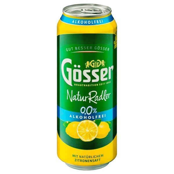 24 canettes de 0,5 L de Gösser NaturRadler 0,0% citron sans alcool JETABLE