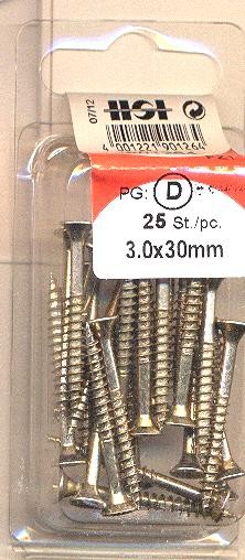 25 pièces aggloméré Vis Pozi 3,0 x 30mm chromatés