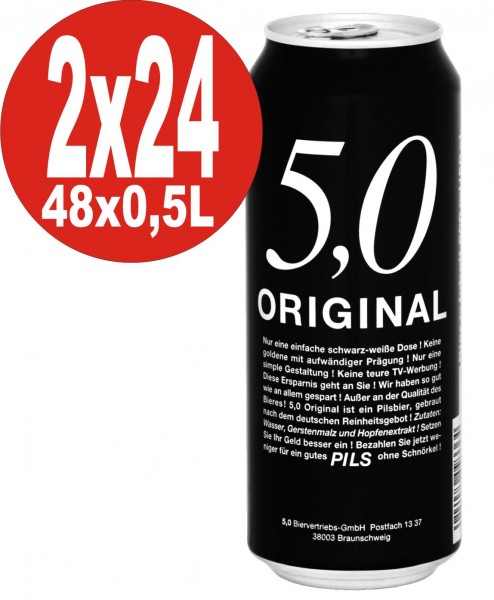 2 boîtes de 24 x 0,5 L de 5,0 Pils Original Bière en conserve à 5% vol. Jetable