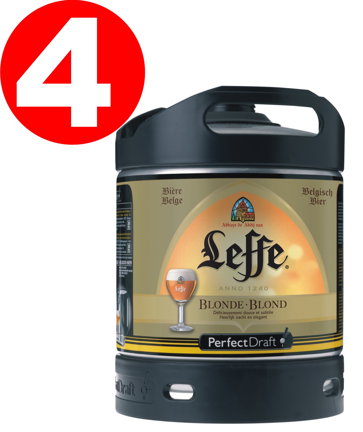 4x Leffe blond de Belgique Perfect Draft 6 litres baril 6,6 % vol fÃ»t de  biÃ¨re