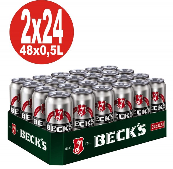 2 x Becks Pils 24x0,5L = 48 boîtes 4,9% Vol.alc.