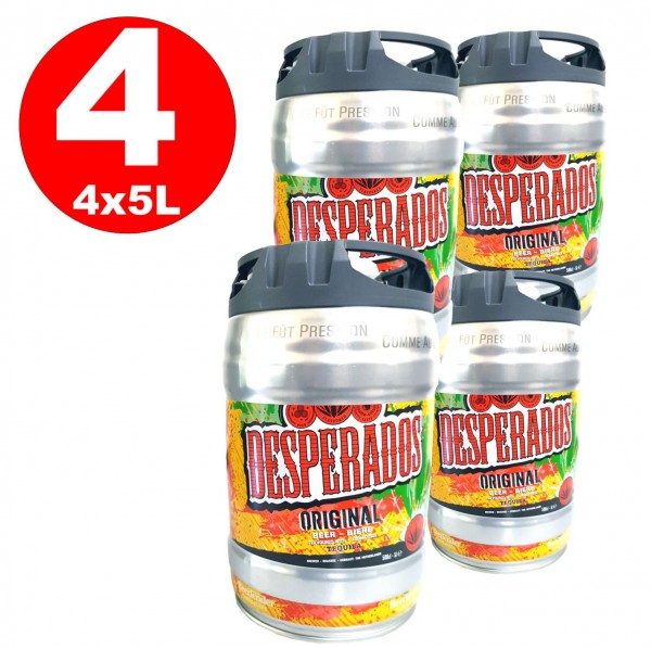 4 x Desperados biiere avec Tequila 5 litres Fut de bière l. Spigot 5,9% vol.