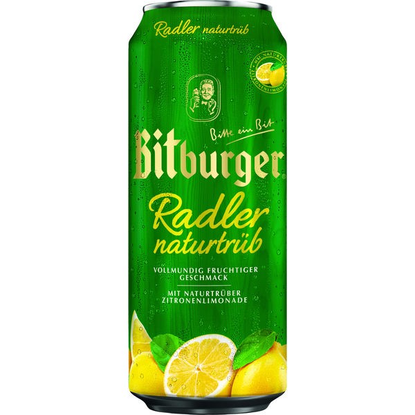 24 bidons de 0,5 L de Bitburger Radler naturellement trouble 1,9 % vol._jetable MHD : 17.6.23 RÉDUIT
