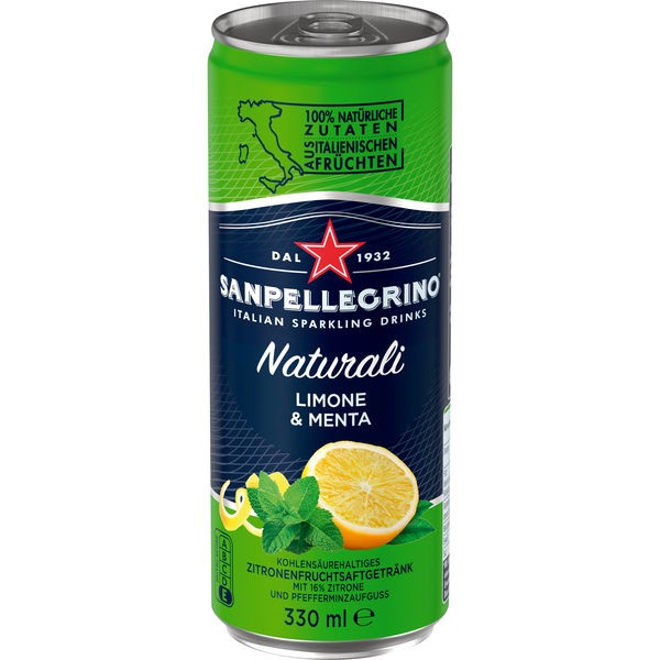 24 canettes de San Pellegrino Limone e Menta a 0.33L inc. 6,00 € consigne aller simple limonade citron vert + menthe