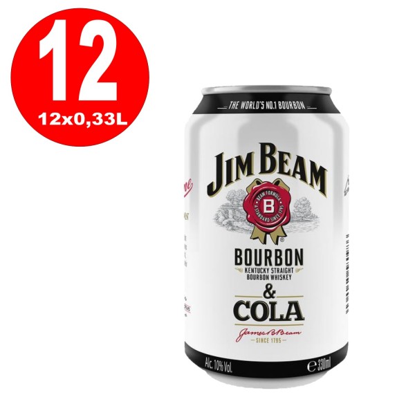 12 x Jim Beam et Cola 330 ml peuvent 10% vol. Dépôt aller simple