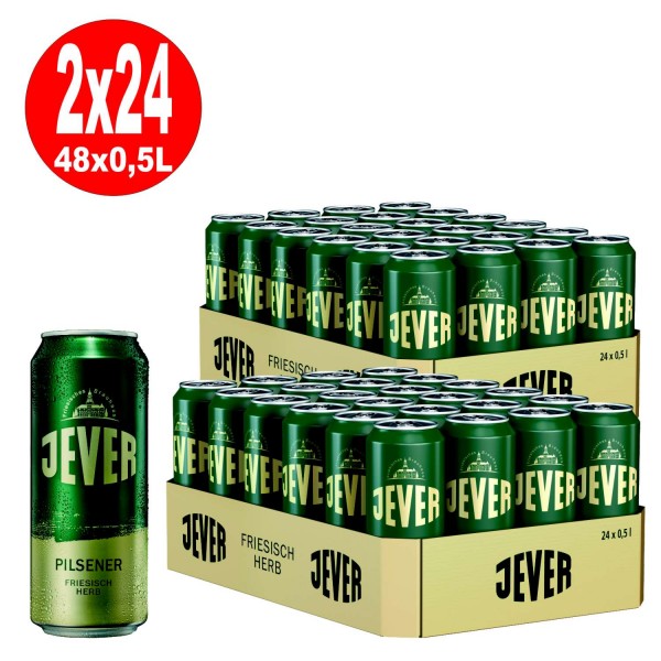 2 x Jever Pilsener 24 x 0,5 L = 48 canettes 4,9% vol avec dépôt unidirectionnel