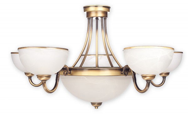 Lemir Sato plus des lustres 7 flamme (5 + 2) / laiton antique acier + coulée de zinc Shade: Verre