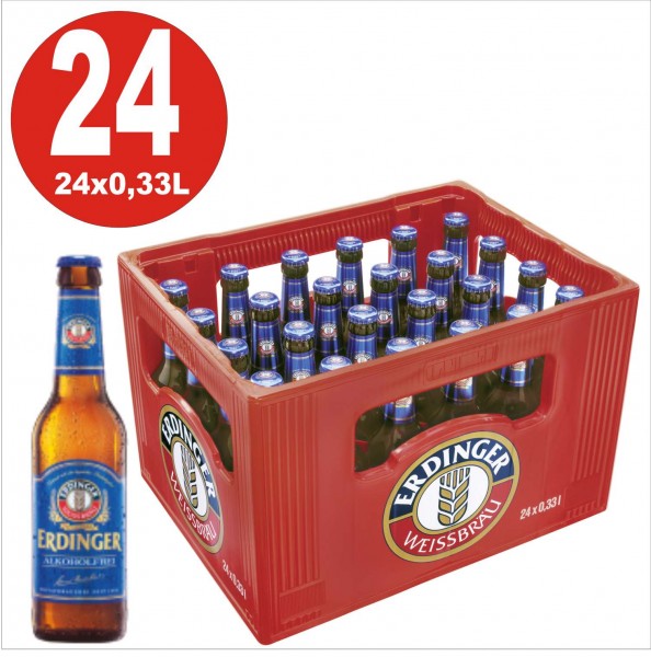 24 x bière blanche Erdinger Bière de blé non alcoolisée 0,33L Boîte d'origine